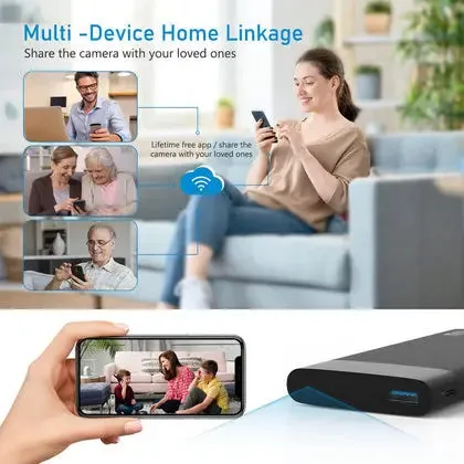 10000mAh Mini Camera Powerbank WiFi – 1080P HD Portable Surveillance with Night Vision for Indoor Use