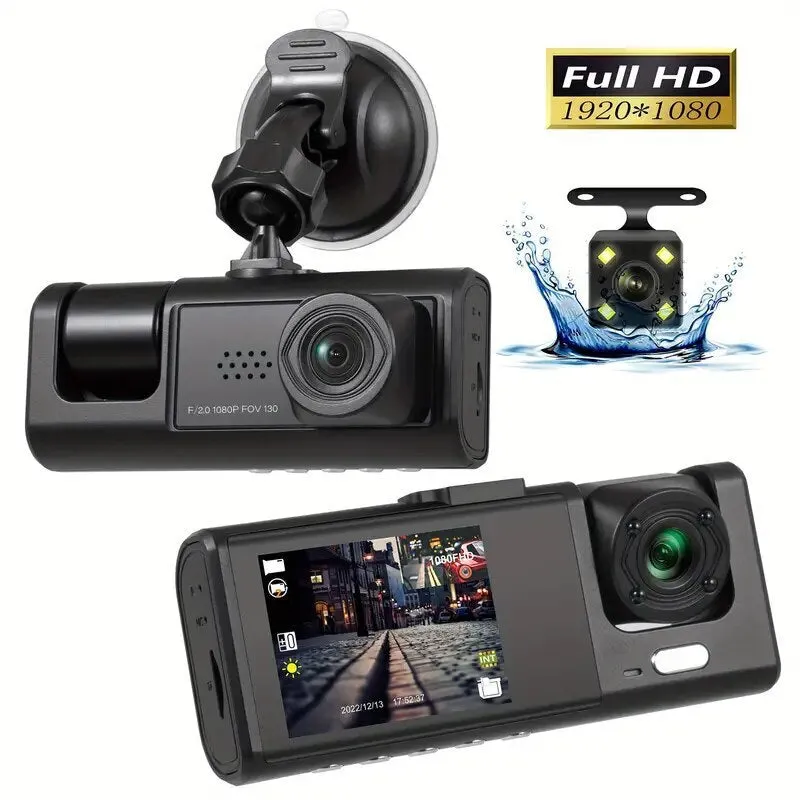 1080P 3 Lens Car Dash Cam Camera Recorder 2.0 Inch IPS Screen 170