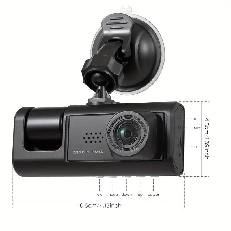 1080P 3 Lens Car Dash Cam Camera Recorder 2.0 Inch IPS Screen 170