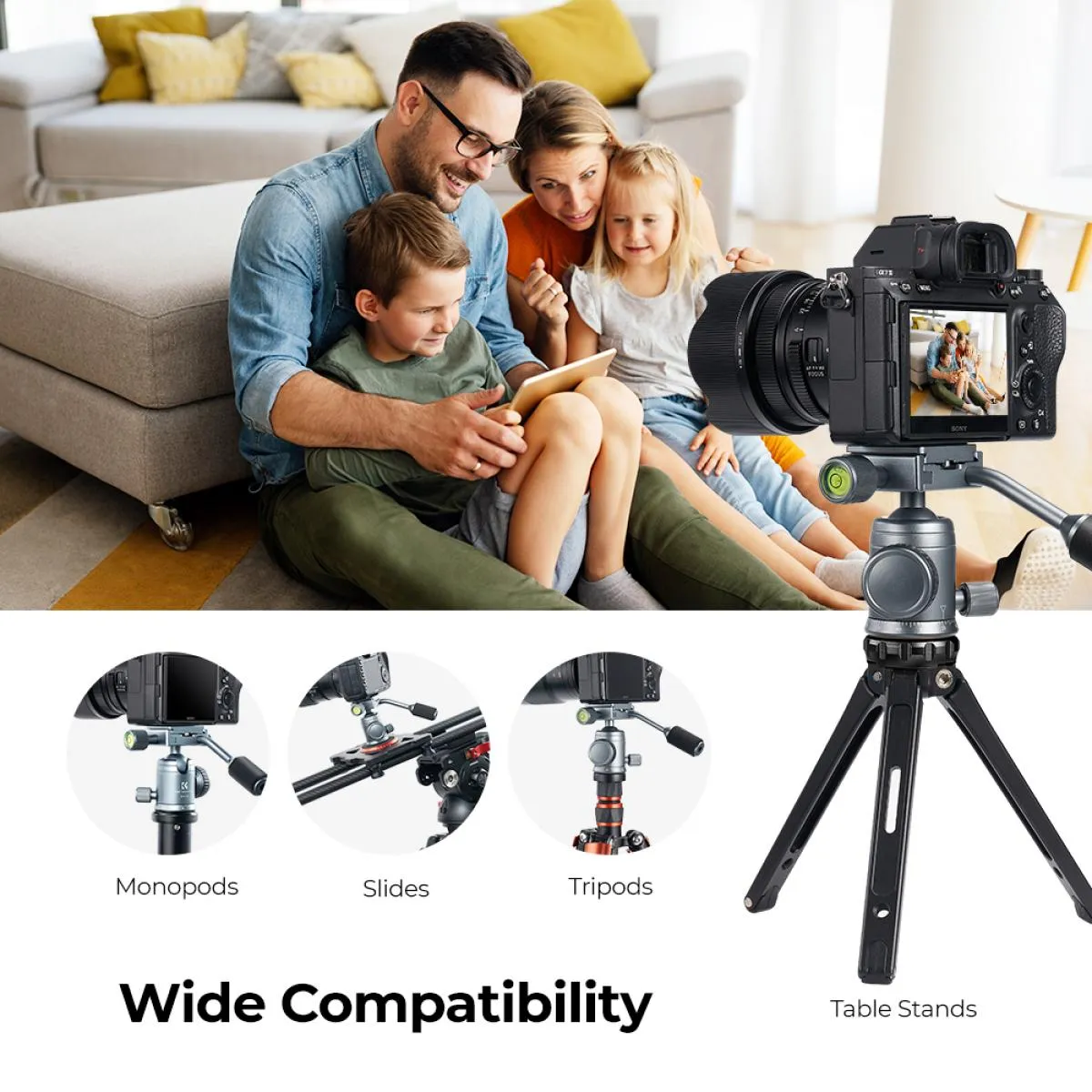 26mm Metal Tripod Ball Head with Handle 360 Degree Rotating Panoramic with 1/4 inch Quick Release Plate Bubble Level for Monopod Camera Camcorder Load Capacity up to 17.6 lbs/8KG Gray