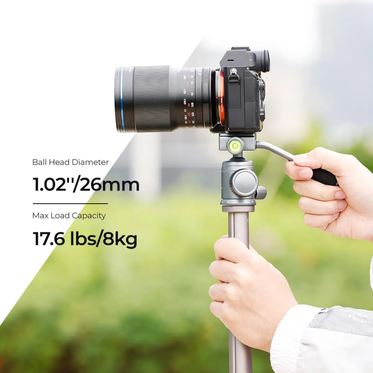 26mm Metal Tripod Ball Head with Handle 360 Degree Rotating Panoramic with 1/4 inch Quick Release Plate Bubble Level for Monopod Camera Camcorder Load Capacity up to 17.6 lbs/8KG Gray