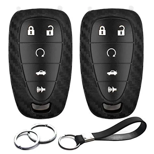2pcs Compatible with 2021 2020 2019 Chevrolet Camaro Malibu Limited Cruze Equinox Sonic Spark Traverse Bolt EV Carbon Fiber Looks Silicone FOB Key Case Cover Protector Keyless Entry Remote Holder