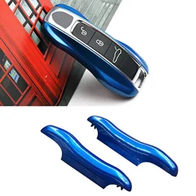 2PCS Glossy Blue Key Fob Cover for Cayenne Panamera 2018-2021/911 Carrera 2020-2021 /Taycan 2020-2021, Remote Key Covers Painted Keyless Entry Key Protectors
