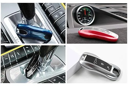 2PCS Glossy Blue Key Fob Cover for Cayenne Panamera 2018-2021/911 Carrera 2020-2021 /Taycan 2020-2021, Remote Key Covers Painted Keyless Entry Key Protectors