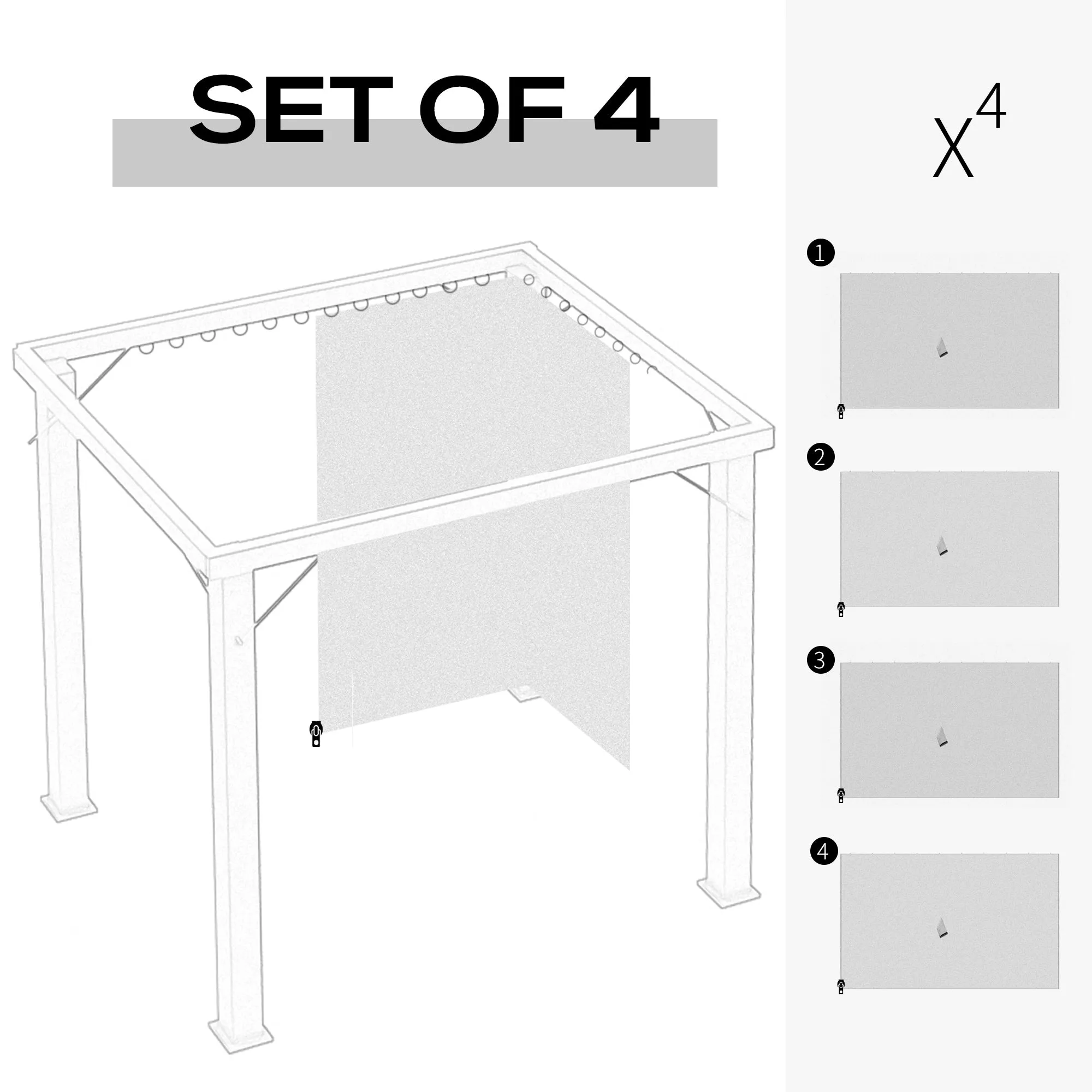 4 Pack Universal Gazebo Replacement Sidewalls Privacy Panel for Most 3 x 4m Gazebo Canopy Pavillion Outdoor Shelter Curtains Grey