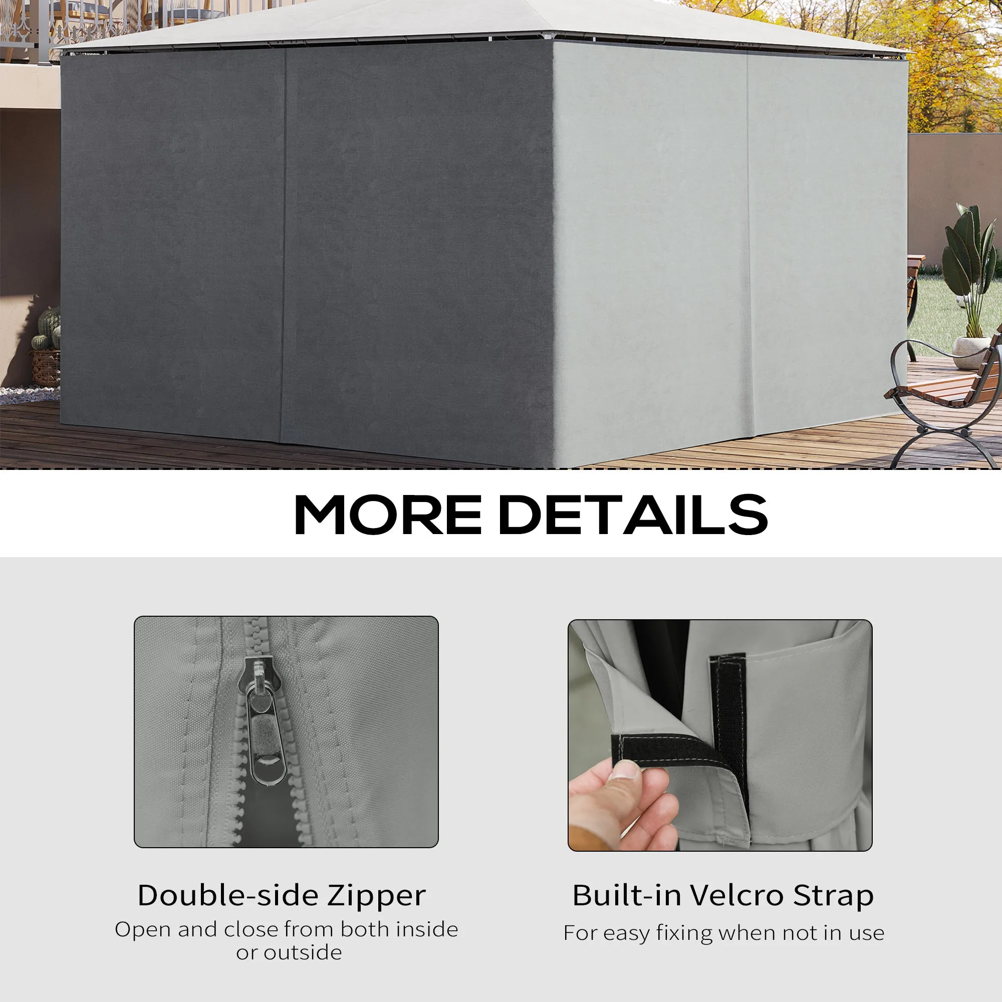 4 Pack Universal Gazebo Replacement Sidewalls Privacy Panel for Most 3 x 4m Gazebo Canopy Pavillion Outdoor Shelter Curtains Grey