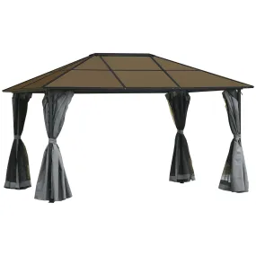 4 x 3(m) Garden Aluminium Gazebo Hardtop Roof Canopy Marquee Party Tent Patio Outdoor Shelter with Mesh Curtains & Side Walls - Grey
