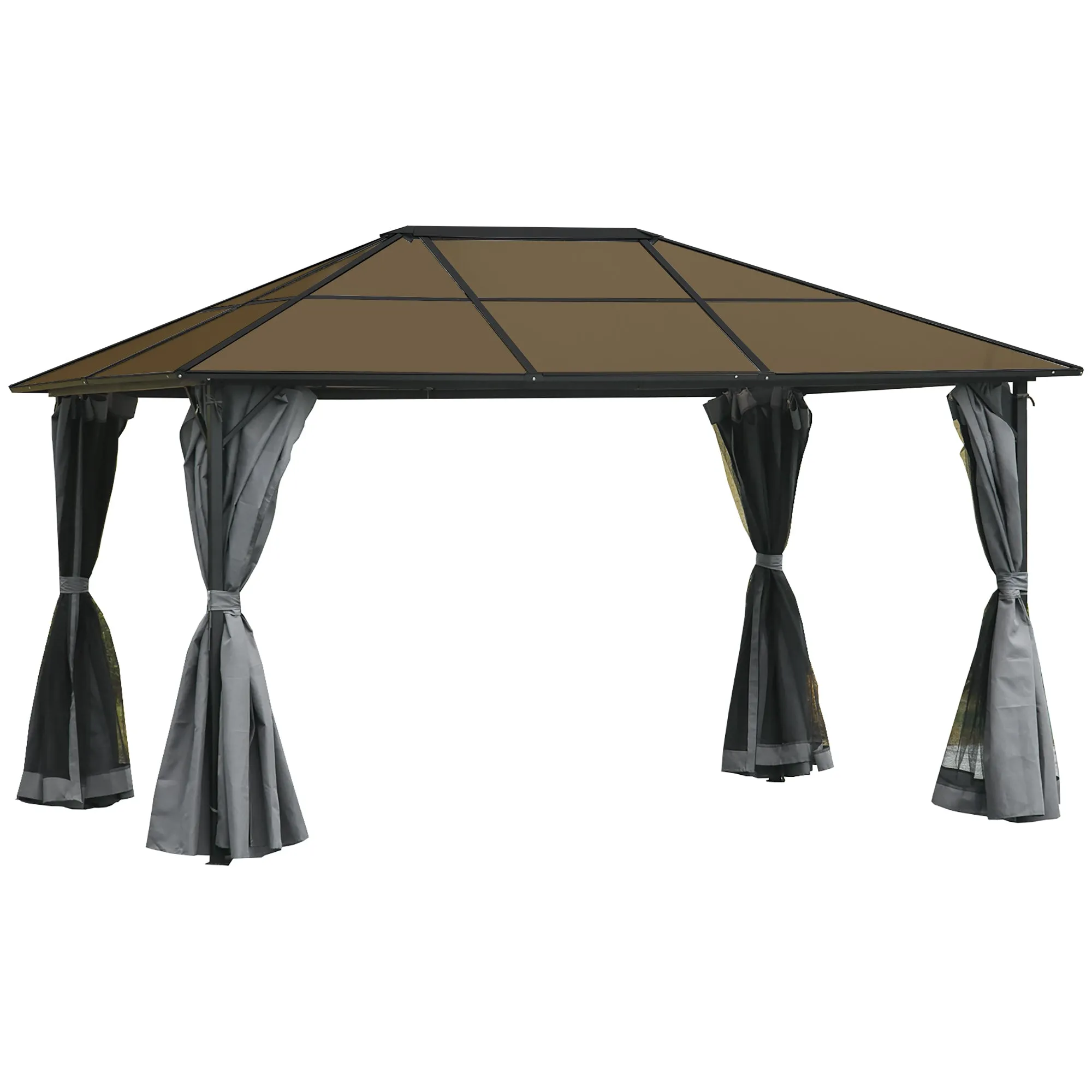 4 x 3(m) Garden Aluminium Gazebo Hardtop Roof Canopy Marquee Party Tent Patio Outdoor Shelter with Mesh Curtains & Side Walls - Grey