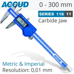 ACCUD DIG. CALIPER 300MM 0.03MM ACC. TCT JAWS S/STEEL 0.01MM RES. AC116-012-11