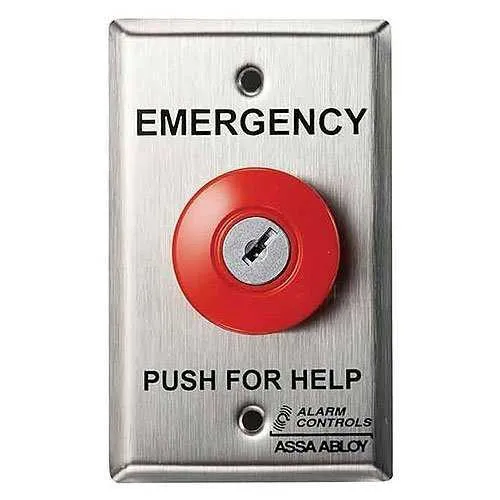 Alarm Controls KR-1-4-GR KR Series Latching Panic Station with Key Reset, 1 N/O Pair and 1 N/C Pair, Guard Ring, Red