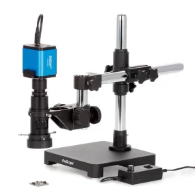 AmScope H800 Series Zoom Inspection Monocular Stereo Microscope 0.7X-5X Magnification with LED Ring Light on Single-Arm Boom-Stand   HDMI Camera