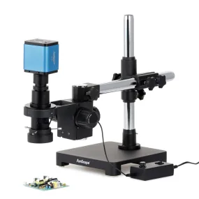 AmScope H800 Zoom Inspection Monocular Stereo Microscope 0.7X-5X Magnification with LED Ring Light on Single-Arm Boom-Stand   Auto-Focus HDMI Camera