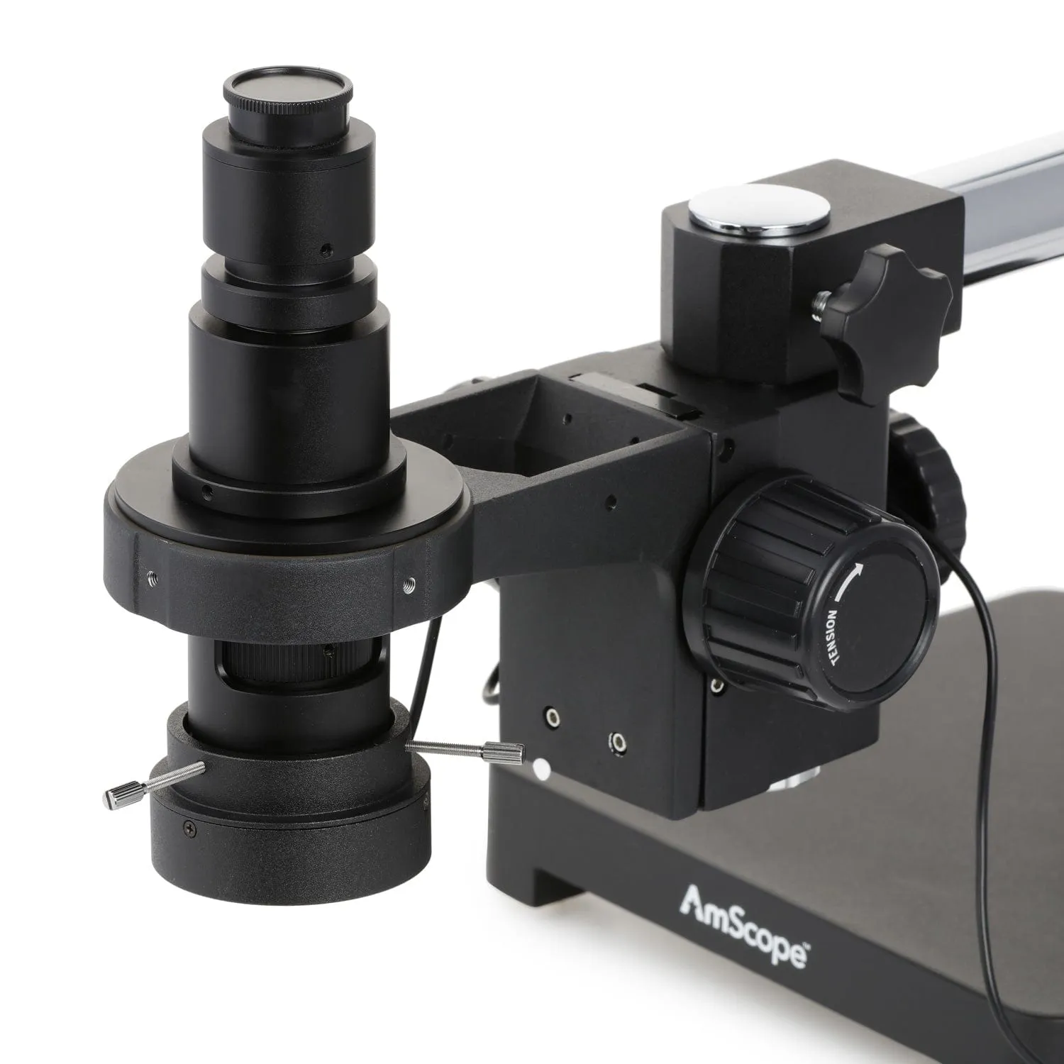 AmScope H800 Zoom Inspection Monocular Stereo Microscope 0.7X-5X Magnification with LED Ring Light on Single-Arm Boom-Stand   Auto-Focus HDMI Camera