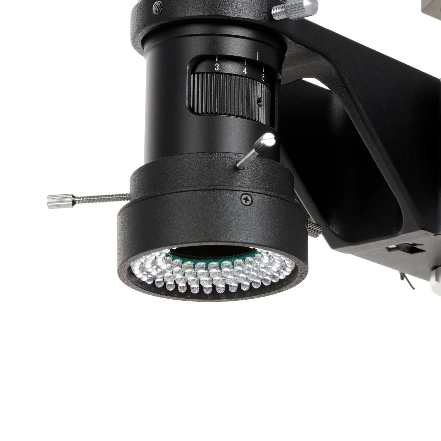 AmScope H800 Zoom Inspection Monocular Stereo Microscope 0.7X-5X Magnification with LED Ring Light on Single-Arm Boom-Stand   Auto-Focus HDMI Camera