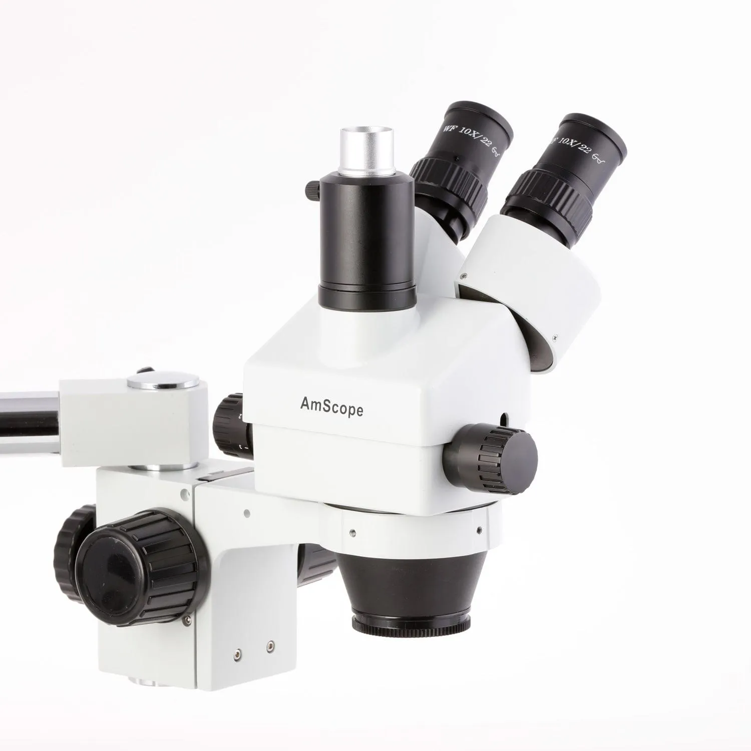 AmScope SM-3 Series Simul-Focal Lockable Zoom Trinocular Stereo Microscope with Multi-Zone 144 LED and HDMI Camera on Single Arm Boom Stand