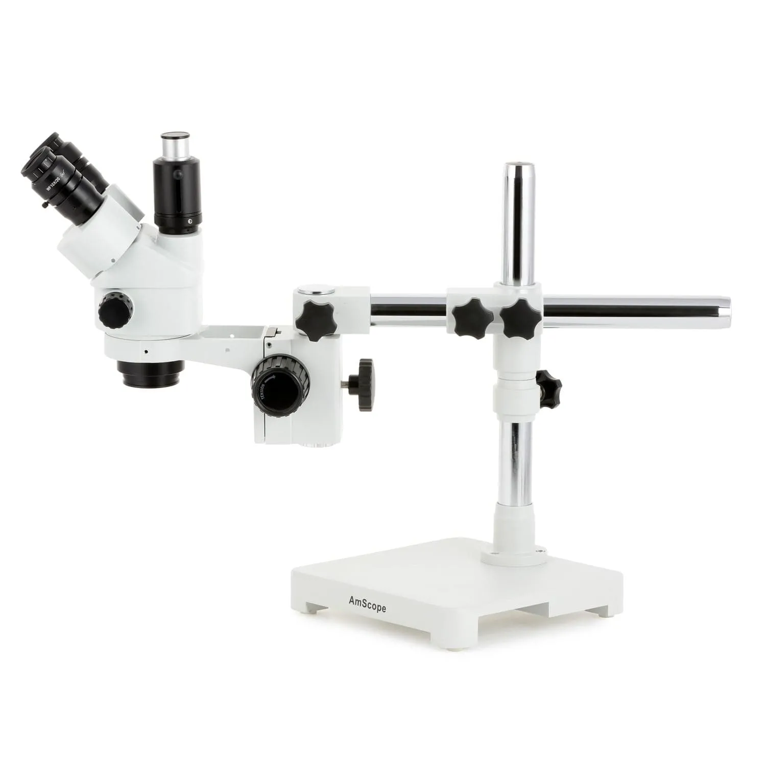 AmScope SM-3 Series Simul-Focal Lockable Zoom Trinocular Stereo Microscope with Multi-Zone 144 LED and HDMI Camera on Single Arm Boom Stand