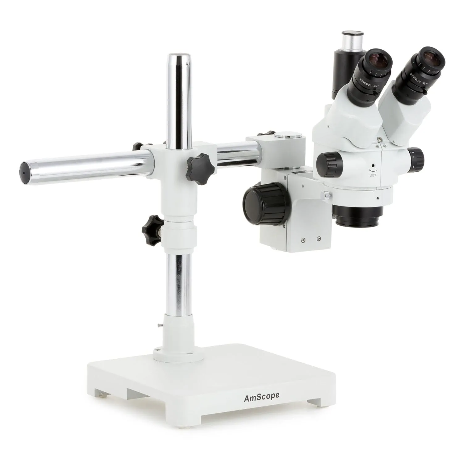AmScope SM-3 Series Simul-Focal Lockable Zoom Trinocular Stereo Microscope with Multi-Zone 144 LED and HDMI Camera on Single Arm Boom Stand