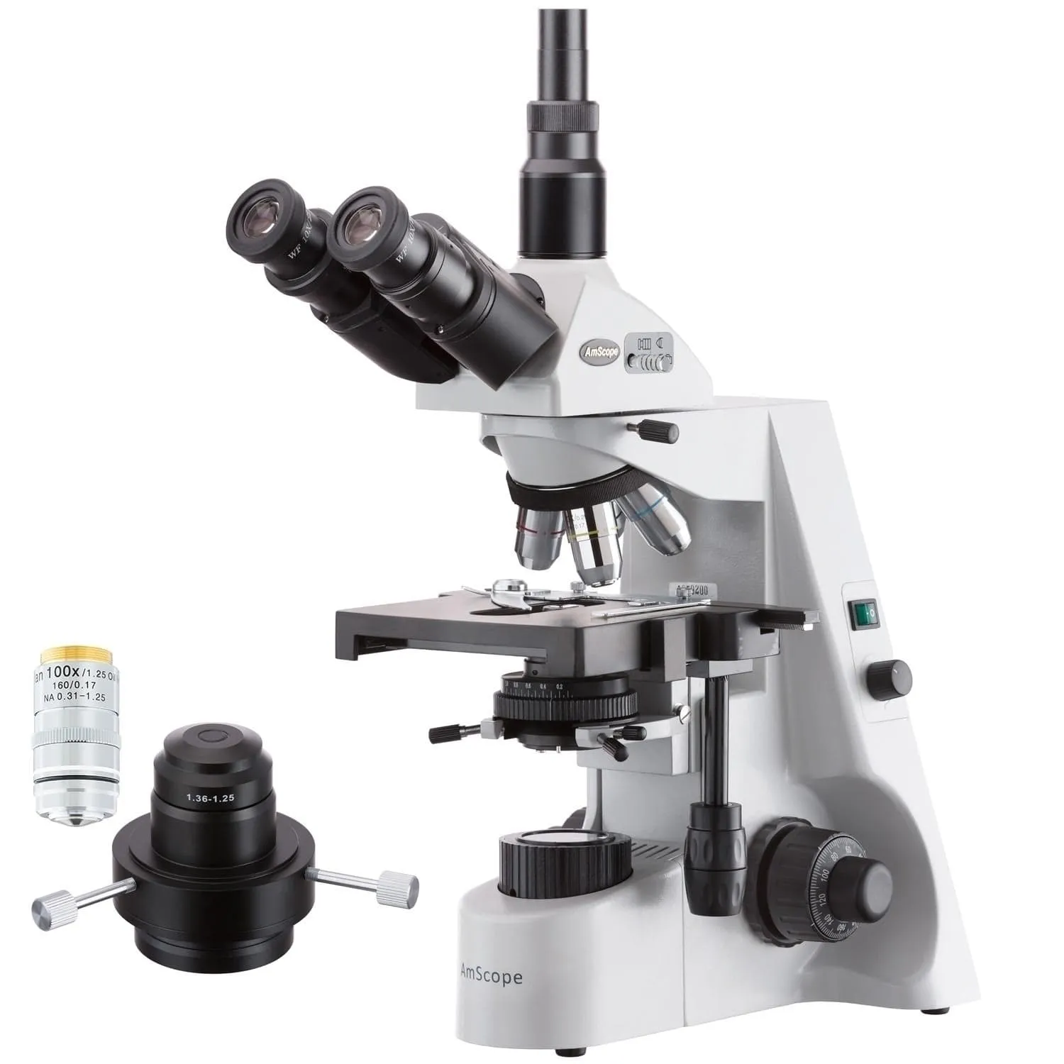 AmScope T660 Series Biological Trinocular Compound Microscope with Darkfield Condenser and 100X Objective   Optional Digital Camera