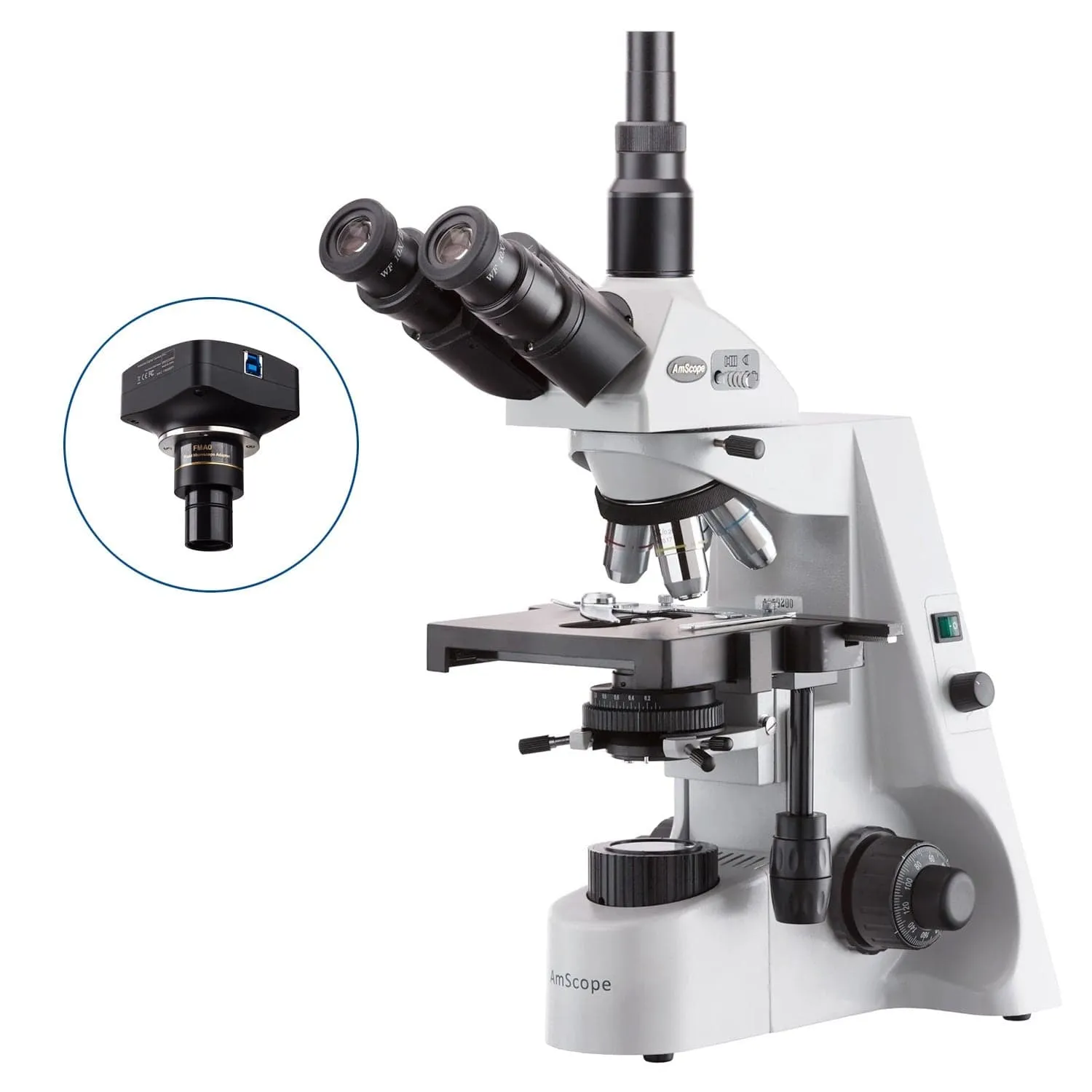 AmScope T660 Series Professional Biological Trinocular Compound Microscope with 20W Halogen Kohler Illumination, 3D Mechanical Stage and Optional Digital Camera