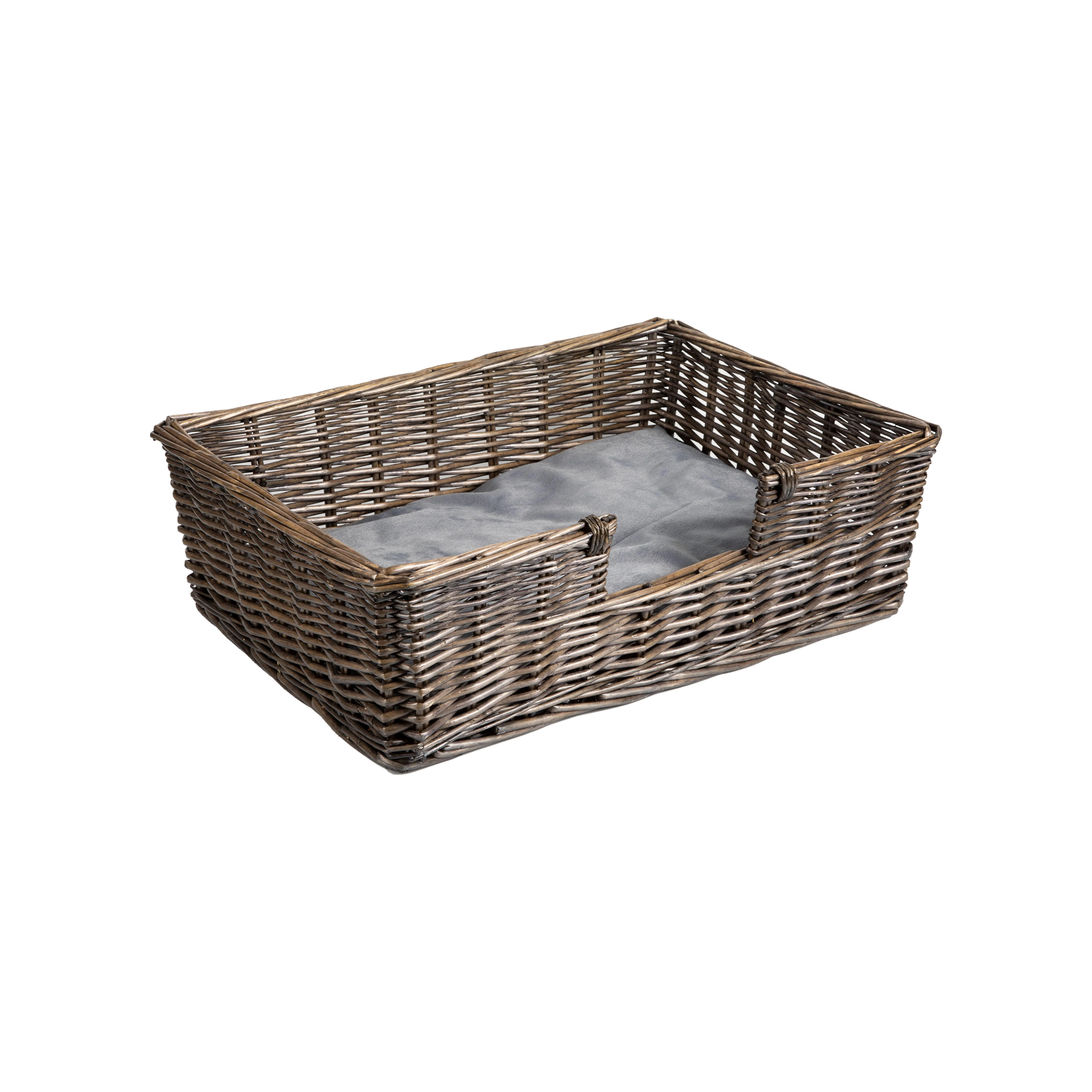 Antique Wash Rectangular Low Entry Wicker Dog Bed with Cushion