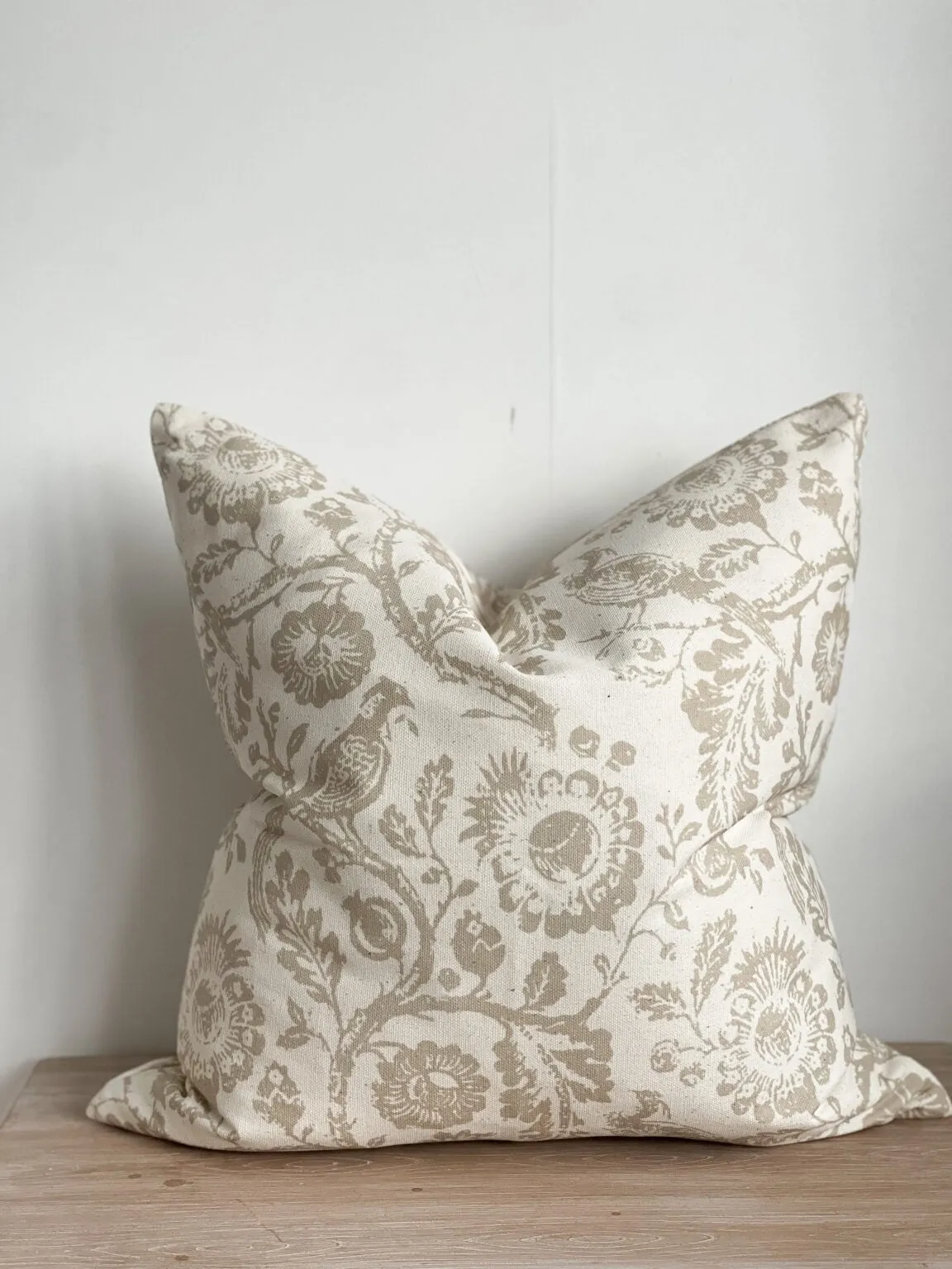 Aria Beige Country Floral Print Cotton Cushion Cover - 45cm x 45cm