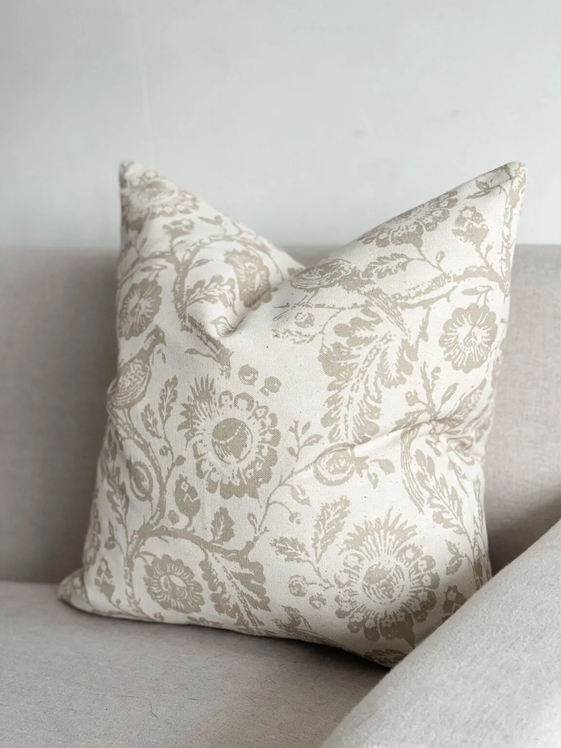 Aria Beige Country Floral Print Cotton Cushion Cover - 45cm x 45cm
