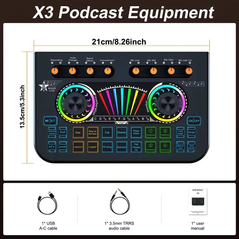 Audio Mixer, Live Sound Card And Audio Interface With DJ Mixer Effects And Voice Changer