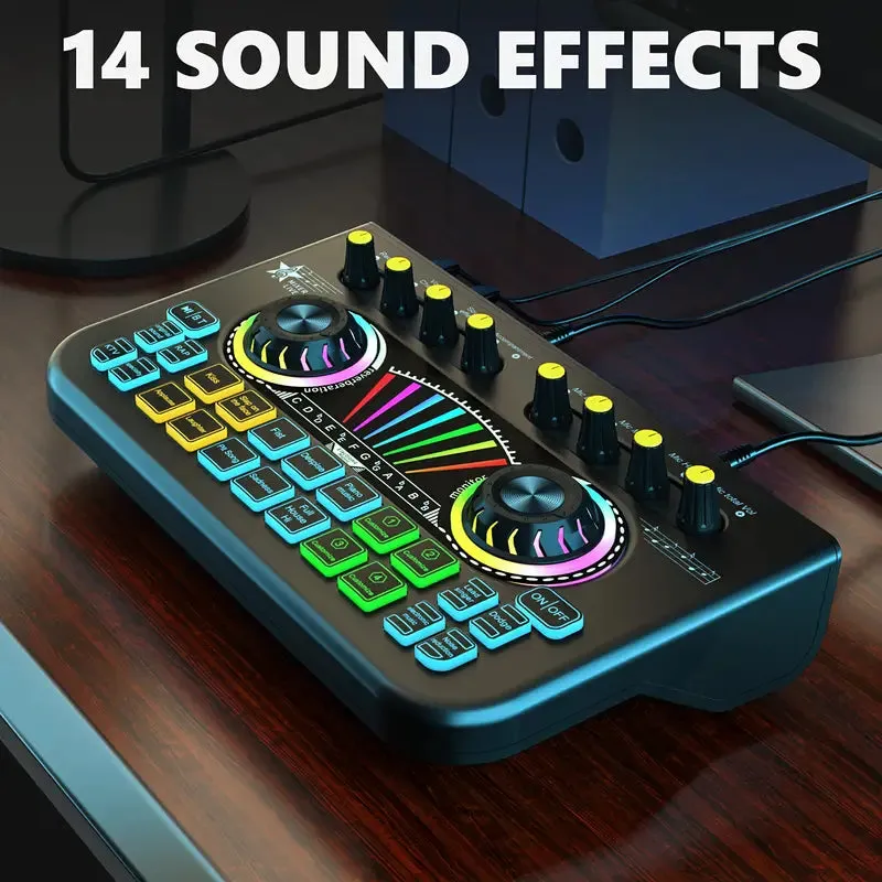 Audio Mixer, Live Sound Card And Audio Interface With DJ Mixer Effects And Voice Changer