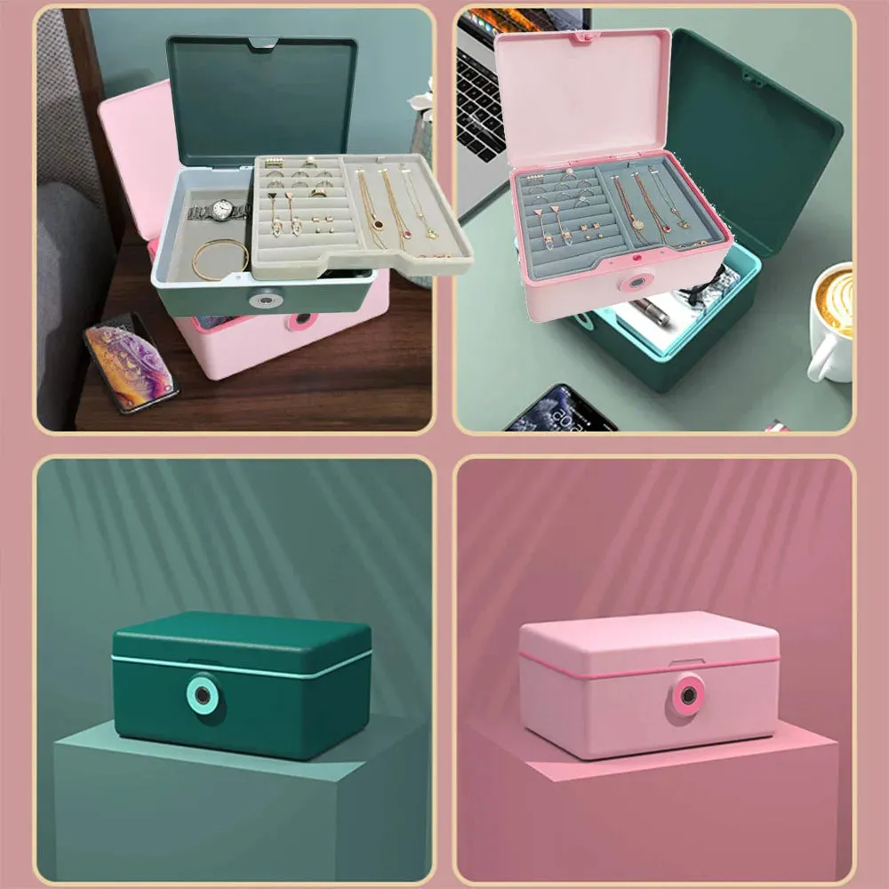 Biometric Fingerprint Safe Box Mini Safe Money Cash Jewelry Security Storage Box Household File Secret Hidden Safe Cosmetic Box