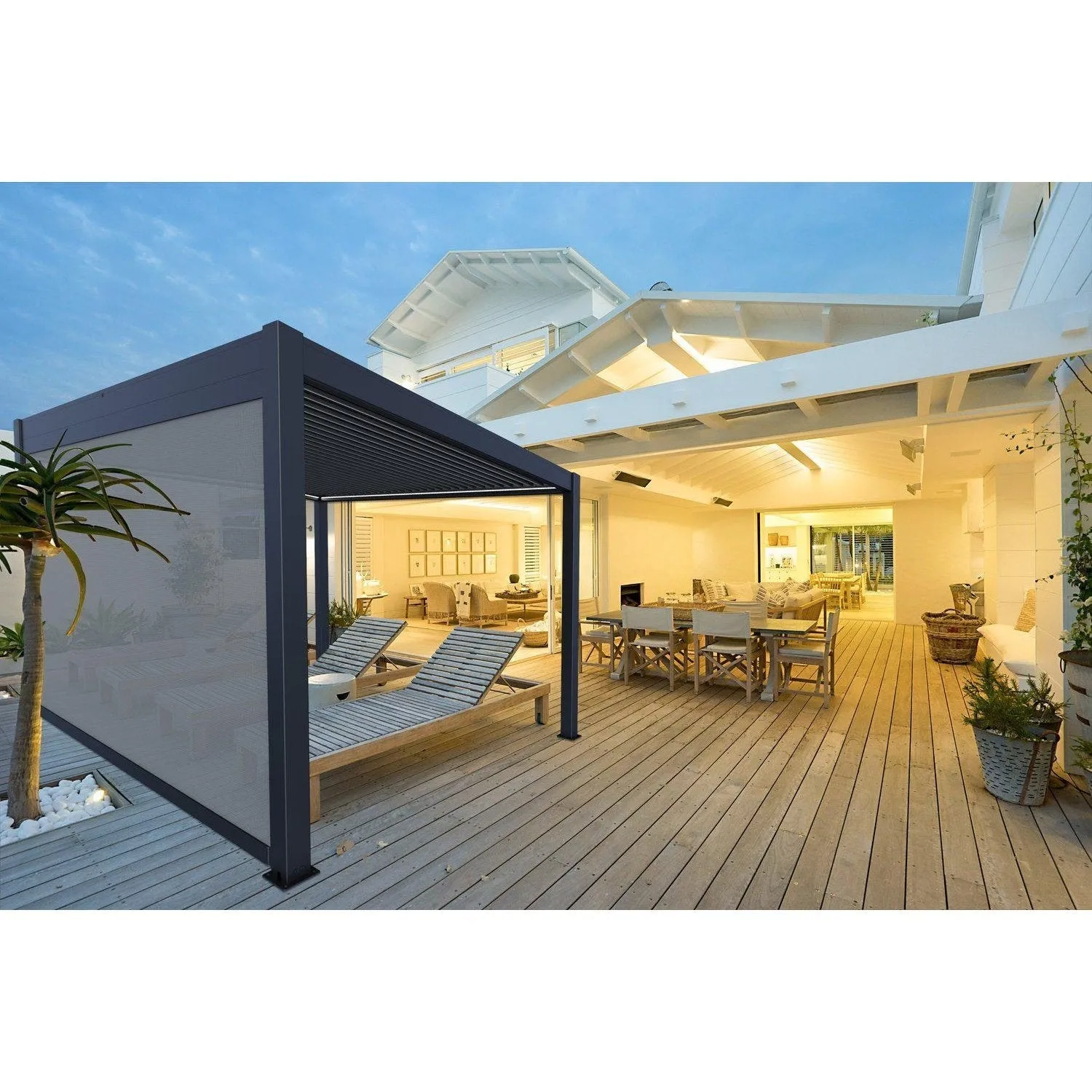 Bon Pergola Manual Wind Resistant Side Shade/Screen - Only for Villa Pergola (Add-on Only) - BP-MWRS-WH