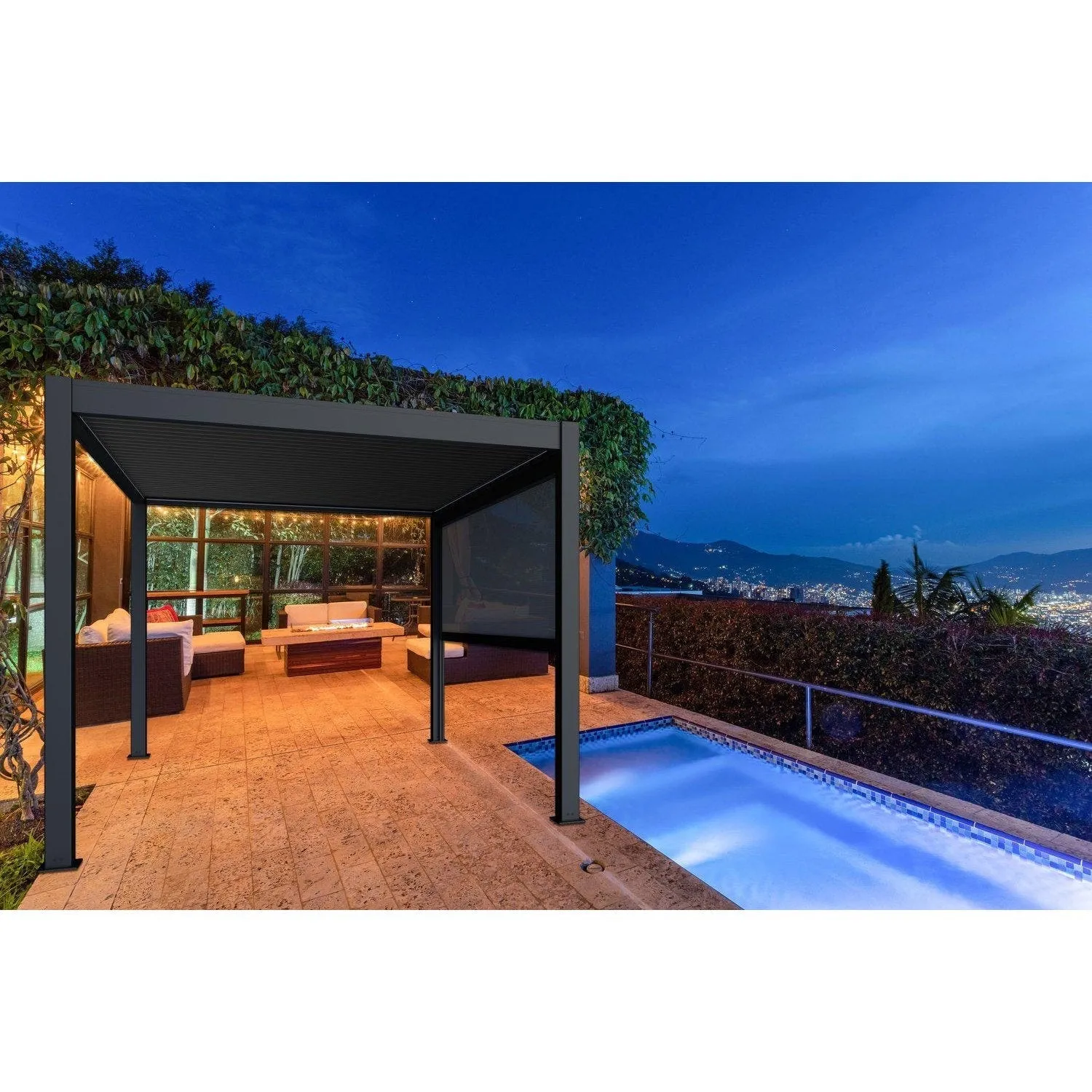 Bon Pergola Manual Wind Resistant Side Shade/Screen - Only for Villa Pergola (Add-on Only) - BP-MWRS-WH
