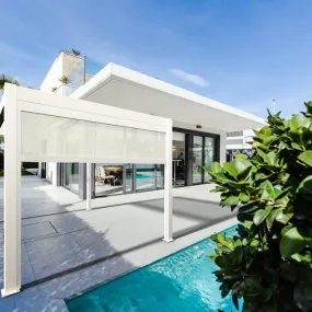 Bon Pergola Motorized Wind Resistant Side Shade/Screen - Only for Villa Pergola (Add-on Only) - BP-MOT-WRS-WH-10