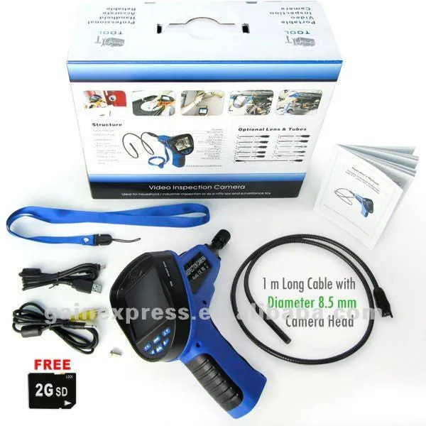 C0599E_1M_8.5mm Industrial 3.5" Endoscope 8.5mm dia. Video & Sound Recording Borescope w/ Mic SD 2GB