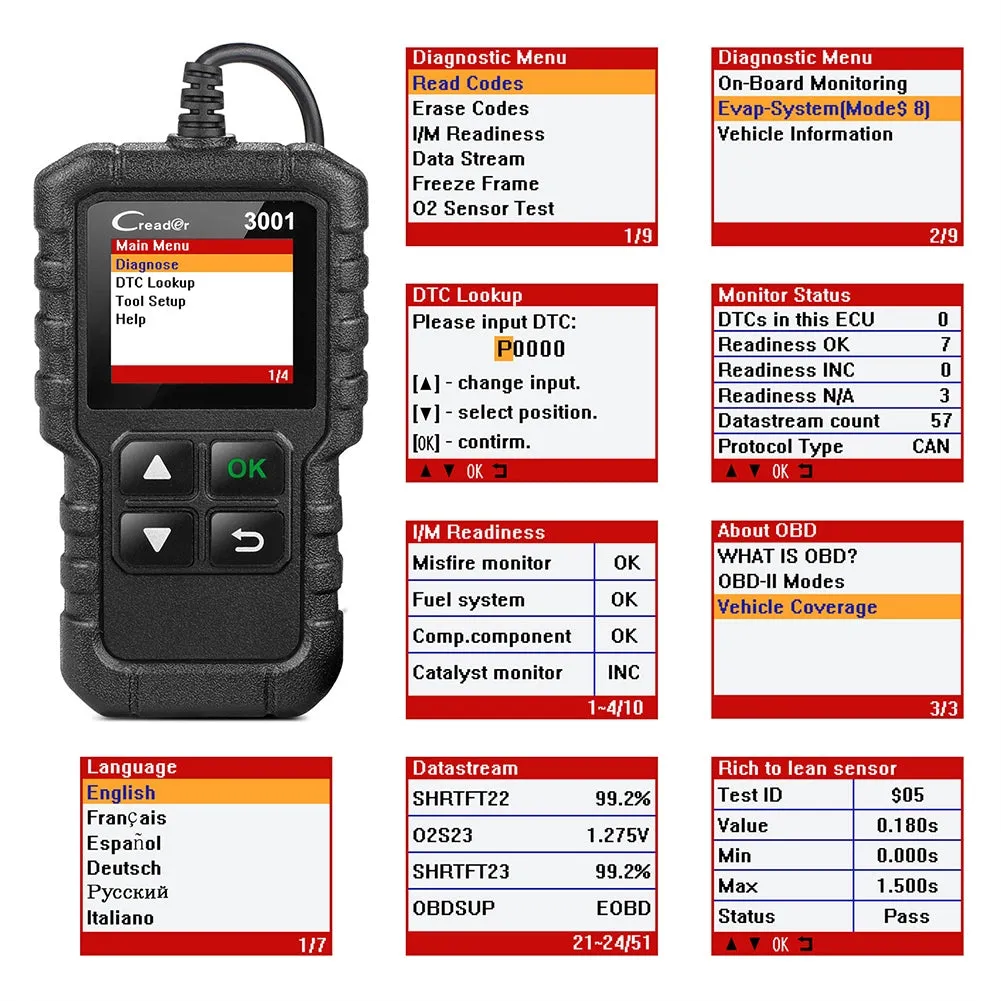 Car Full Function Car  Code  Reader Colorful Lcd Display X431