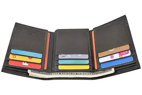Cazoro Extra Capacity Trifold 2 ID Window Wallet for Men RFID Blocking Genuine Leather Wallet RFID611294
