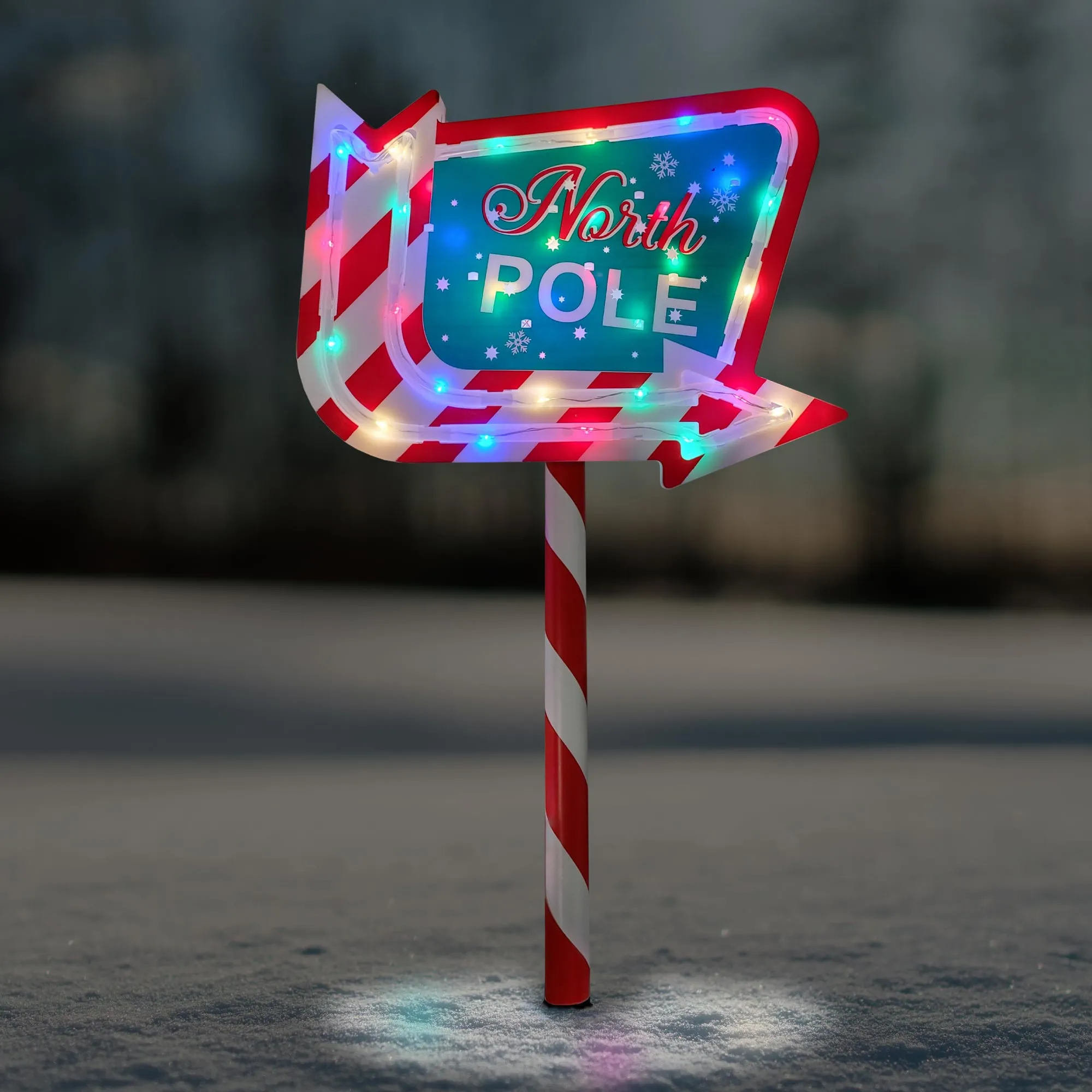 Christmas Sparkle Outdoor North Pole Light Up Sign Garden Stake