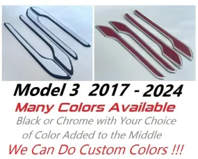 Custom Black OR Chrome Door Handle Overlays / Covers For 2017 - 2024 Tesla Model 3