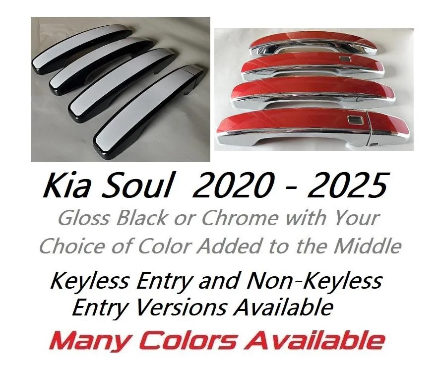 Custom Black OR Chrome Door Handle Overlays / Covers For the 2020 - 2025 Kia Soul -- You Choose the Middle Color Insert