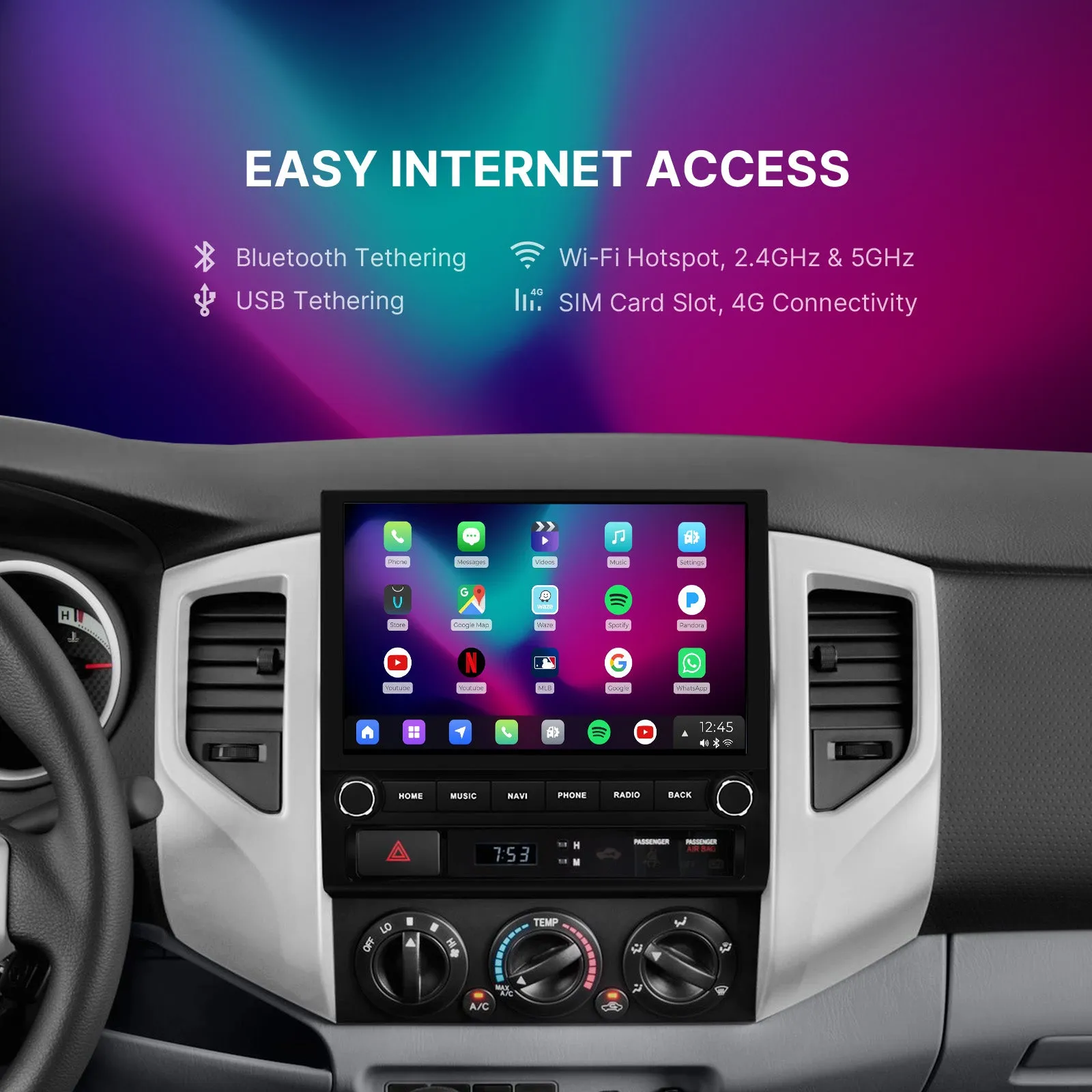 Dasaita Vivid13 Car Stereo for Toyota Tacoma 2005-2015 Wireless Carplay & Android Auto Car Radio | Qualcomm 665 | 10.2" QLED Screen | Wifi 4G LTE | 8G 256G | DTS|GPS Navigation Head Unit | Optical Output