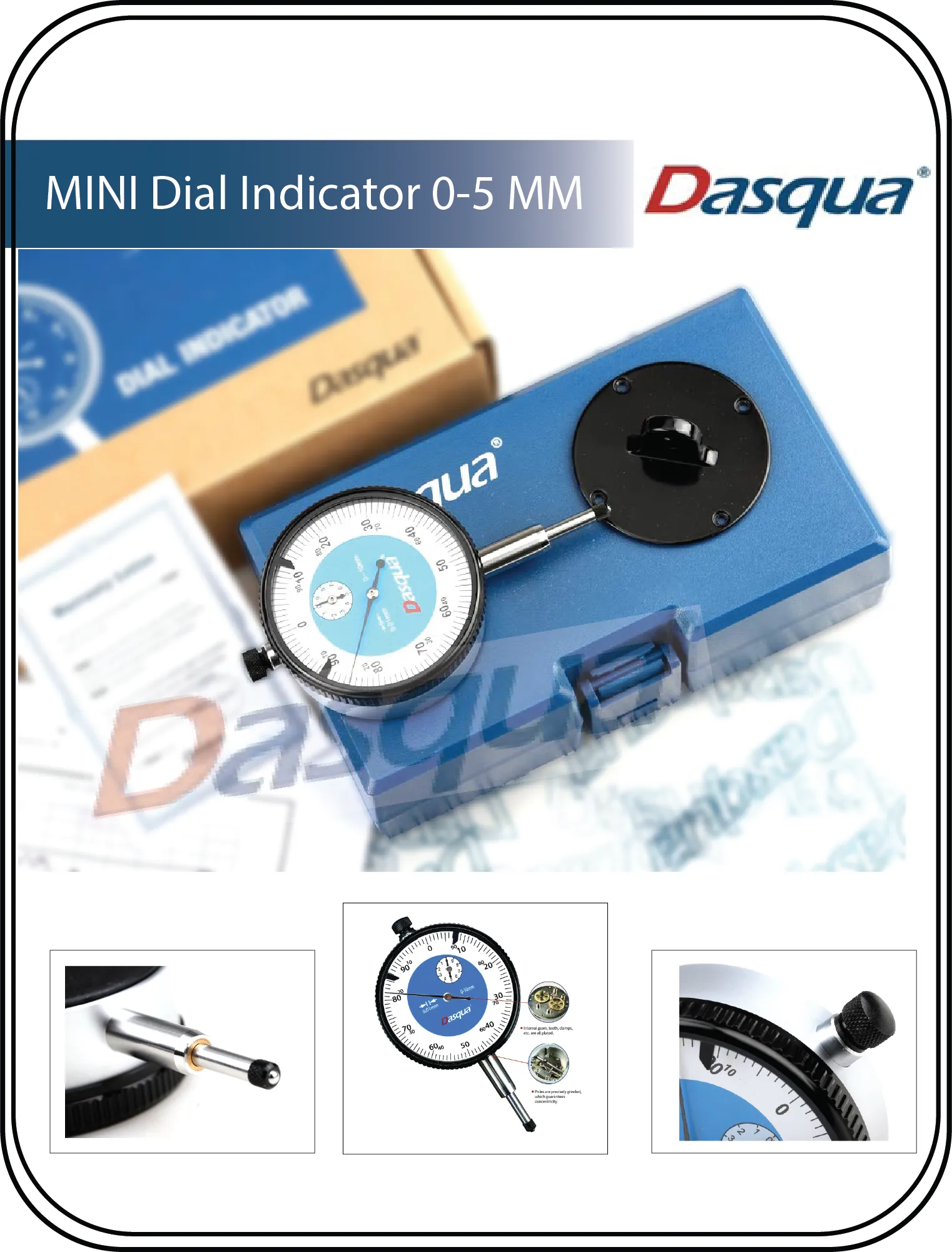 DASQUA High Accuracy MINI Dial Indicator lug back 0-5MM With Calibration Certificate
