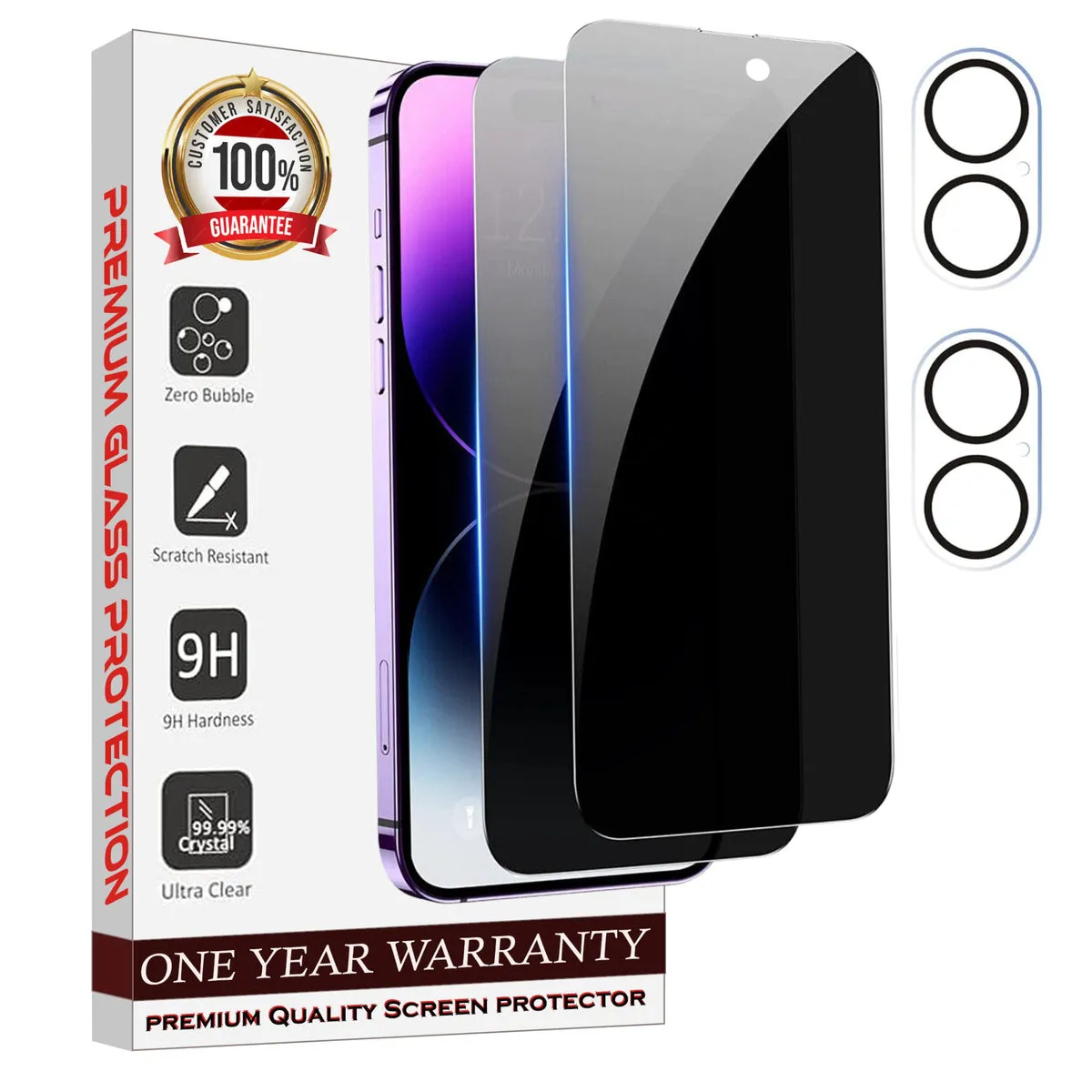 Entronix 4-Pack for Apple iPhone 16 Plus, 2 Anti-Spy Privacy Tempered Glass Screen Protectors & 2 Camera Lens Protectors