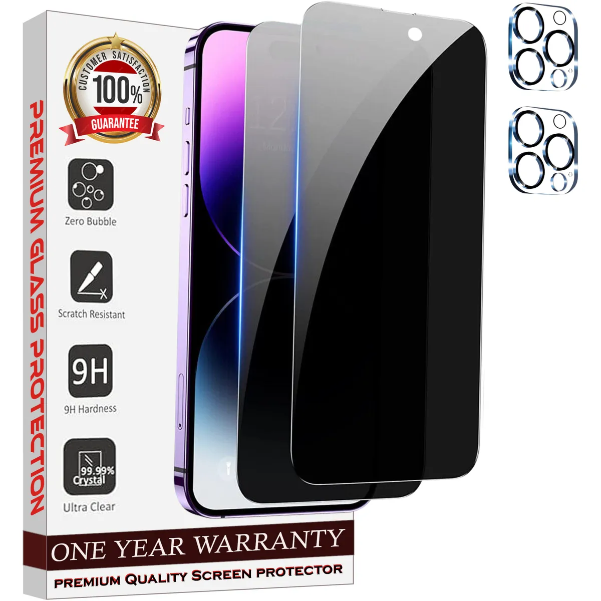 Entronix 4-Pack for Apple iPhone 16 Pro Max, 2 Anti-Spy Privacy Tempered Glass Screen Protectors & 2 Camera Lens Protectors
