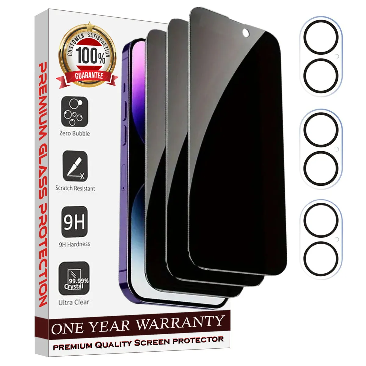 Entronix 6-Pack for Apple iPhone 16 Plus, 3 Anti-Spy Privacy Tempered Glass Screen Protectors & 3 Camera Lens Protectors