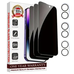 Entronix 6-Pack for Apple iPhone 16 Plus, 3 Anti-Spy Privacy Tempered Glass Screen Protectors & 3 Camera Lens Protectors