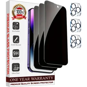 Entronix 6-Pack for Apple iPhone 16 Pro Max, 3 Anti-Spy Privacy Tempered Glass Screen Protectors & 3 Camera Lens Protectors
