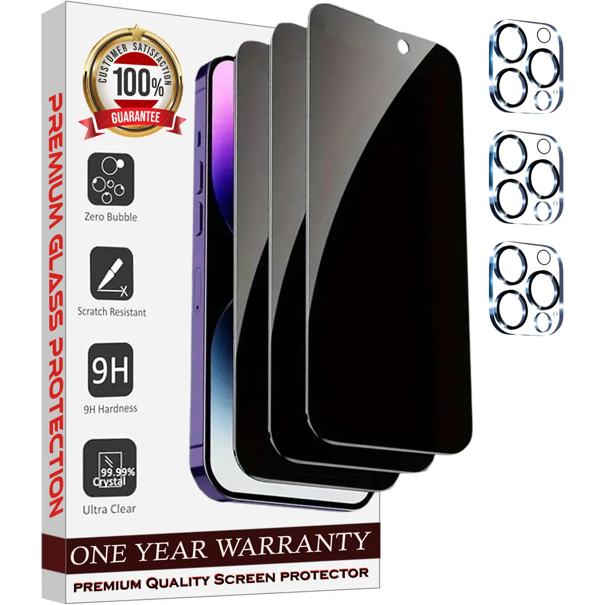 Entronix 6-Pack for Apple iPhone 16 Pro Max, 3 Anti-Spy Privacy Tempered Glass Screen Protectors & 3 Camera Lens Protectors