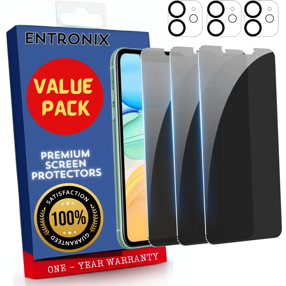 Entronix Case Screen Protector Bundle with Camera Cover Designed for Apple iPhone 11 Privacy 9H Hardness,Bubble Free Easy Install, 3 PACK