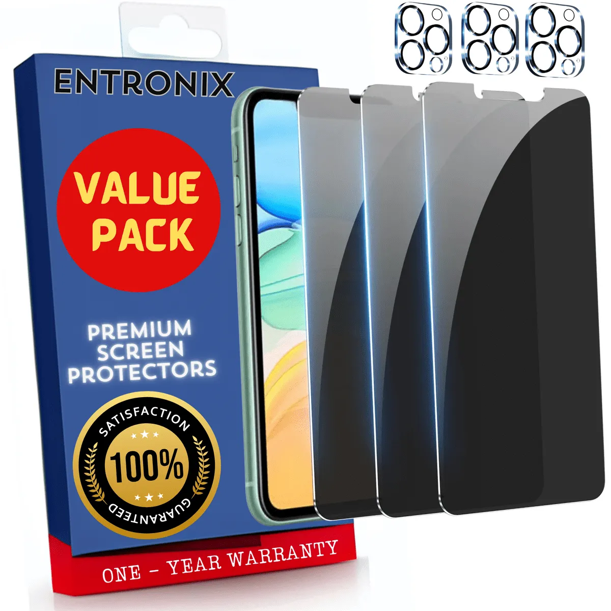 Entronix Case Screen Protector Bundle with Camera Cover Designed for Apple iPhone 11 Pro Max Privacy 9H Hardness,Bubble Free Easy Install, 3 PACK