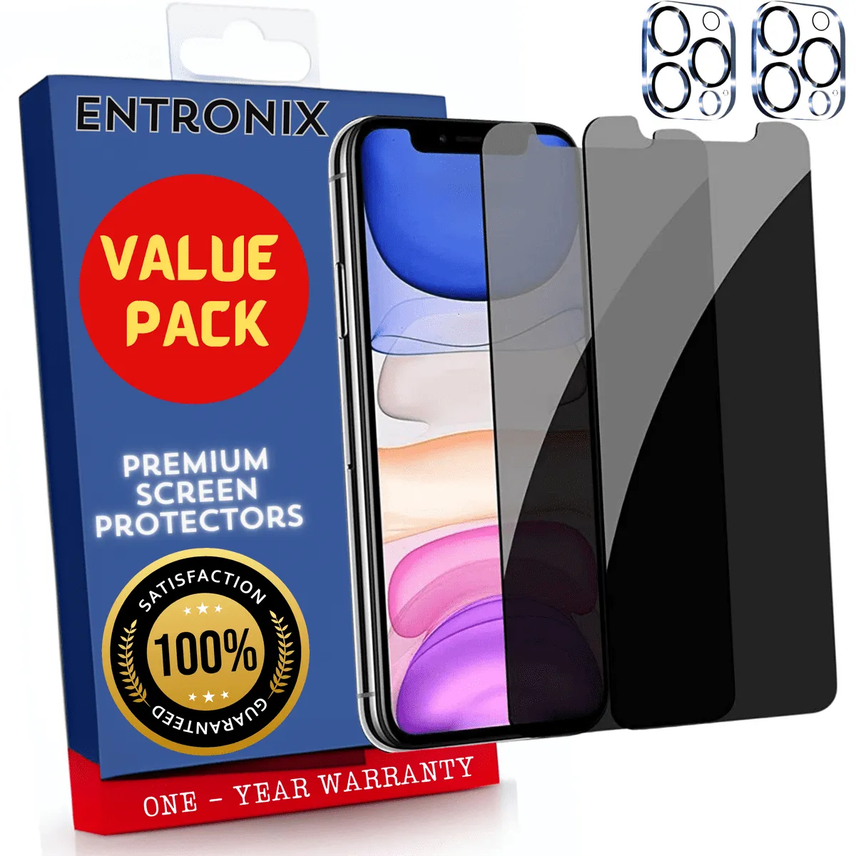 Entronix Case Screen Protector Bundle with Camera Cover Designed for Apple iPhone 11 Pro Privacy 9H Hardness,Bubble Free Easy Install,2 PACK