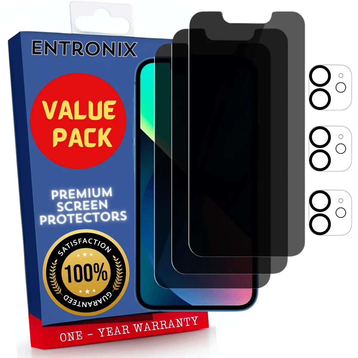 Entronix Case Screen Protector Bundle with Camera Cover Designed for Apple iPhone 12 Privacy 9H Hardness,Bubble Free Easy Install, 3 PACK
